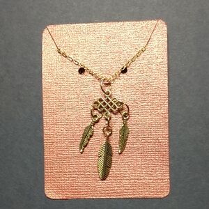 Elegant Gold Colour Feather Pendant Necklace